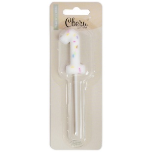 Свеча Цифра, 1 Сладкое конфетти, на шпажке, Белый, 5 + 7 см, 1 шт. с держат.