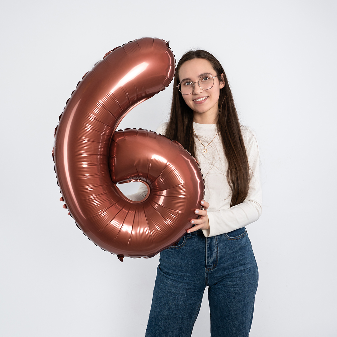 Шар (32''/81 см) Цифра, 6, Шоколадный, 1 шт. в уп.