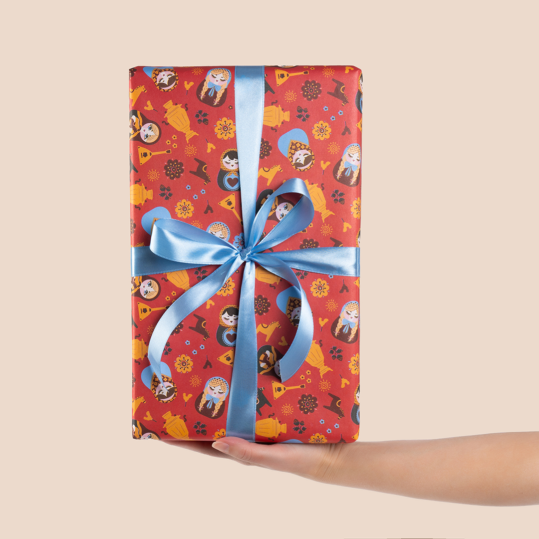 Упаковочная бумага 80гр (0,7*1 м) Матрешки, 10 шт.