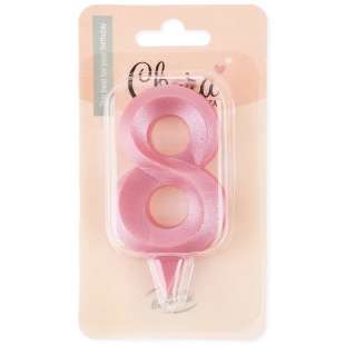 Свеча Цифра, 8 Грани, Розовый, 7 см, 1 шт.
