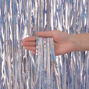 Занавес Дождик Лазерный, Серебро, Голография, 100*200 см, 1 шт.
