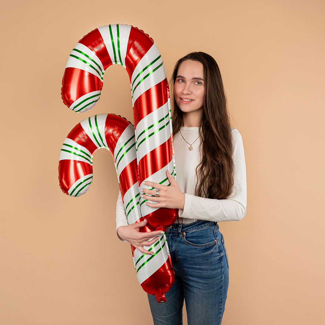 Шар (38''/97 см) Фигура, Леденец трость (надув воздухом), Красный/Зеленый, 1 шт.