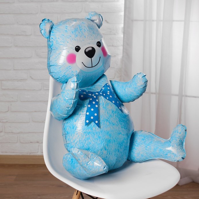 Шар (22''/56 см) Фигура 3D, Сидячий мишка, Голубой, 1 шт. в уп.