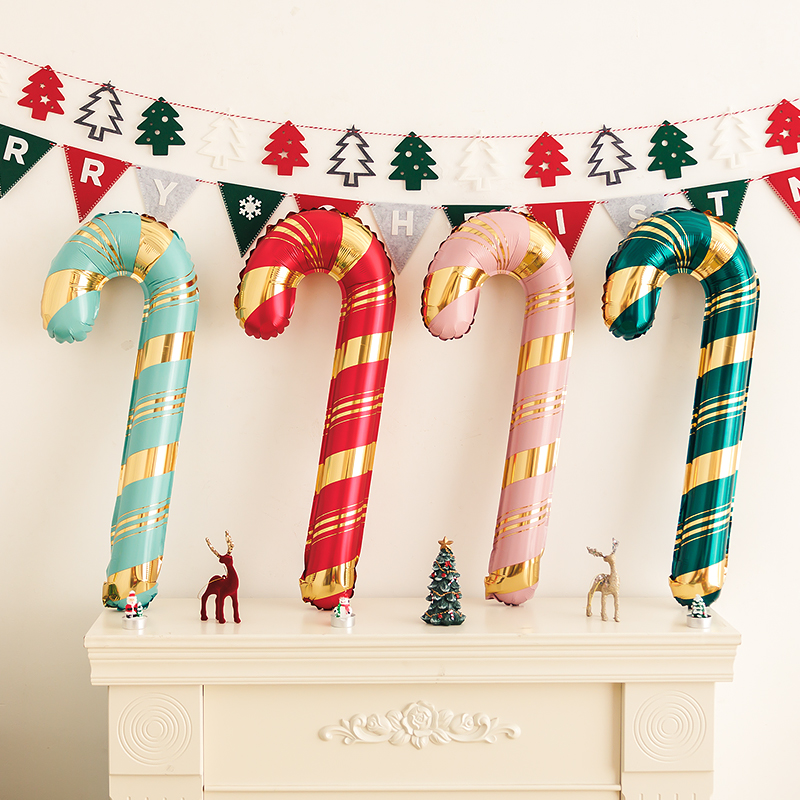 Шар (29''/74 см) Фигура, Леденец трость (надув воздухом), Голубой/Золото, 1 шт. в уп.