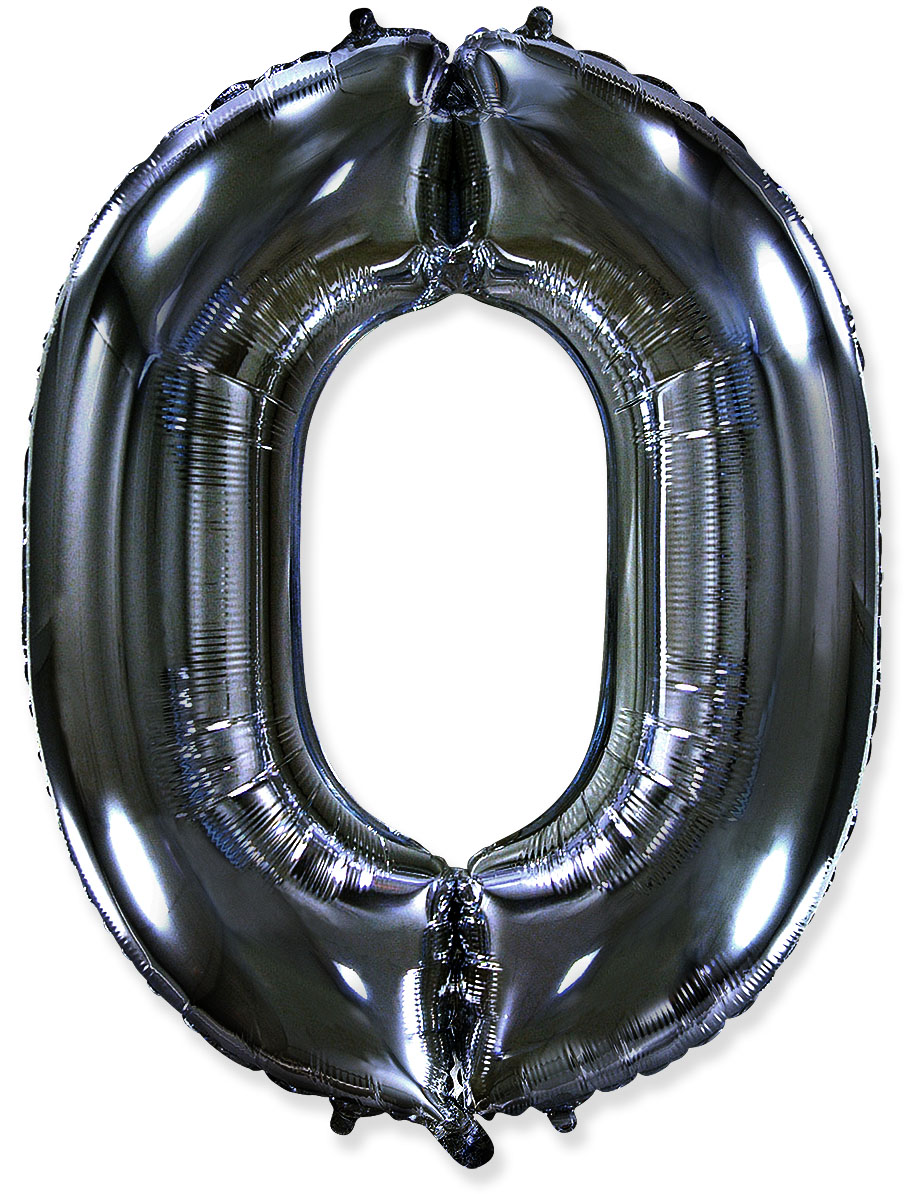 Шар (40''/102 см) Цифра, 0, Черный, 1 шт. в уп.