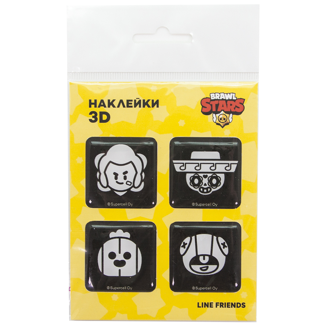Наклейки 3D (4 шт на листе) Бравл Старс, дизайн №13, 3*3 см, Черный, 1 шт.