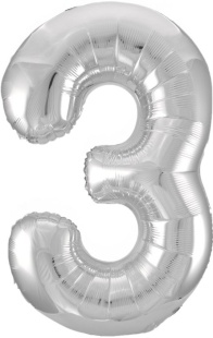 Шар (34''/86 см) Цифра, 3, Серебро, 1 шт. в уп.
