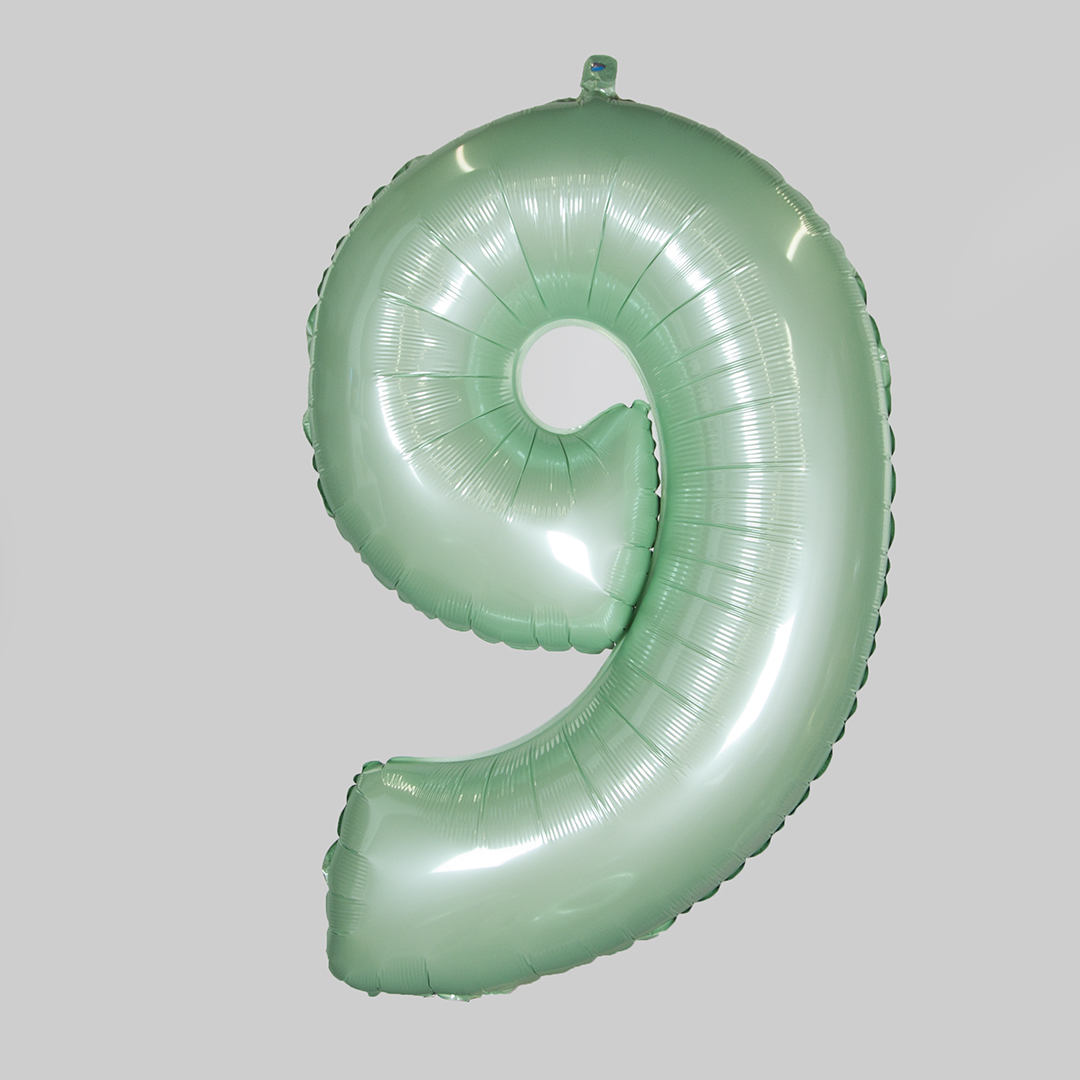 Шар (40''/102 см) Цифра, 9, Мятный, Макарунс, 1 шт.