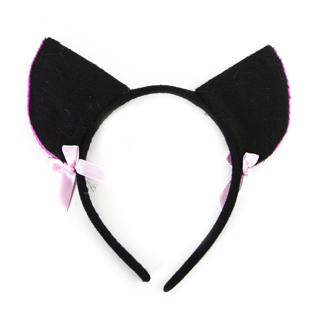 Ободок, Ушки с бантиками, Черный/Розовый, 1 шт. 