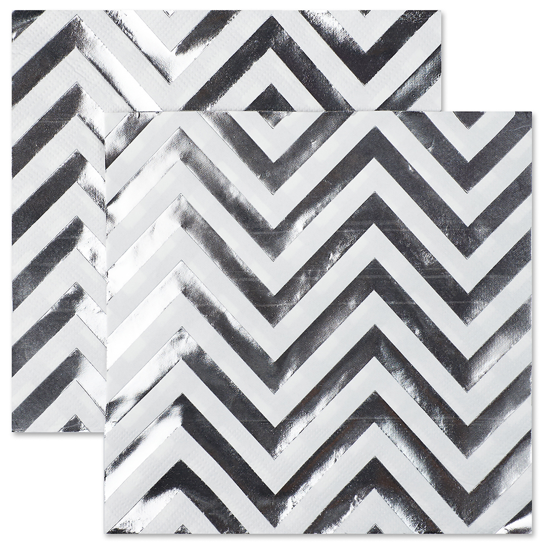 Сервировочные салфетки, Зигзаги, Белый/Серебро, Металлик, 33*33 см, 12 шт.