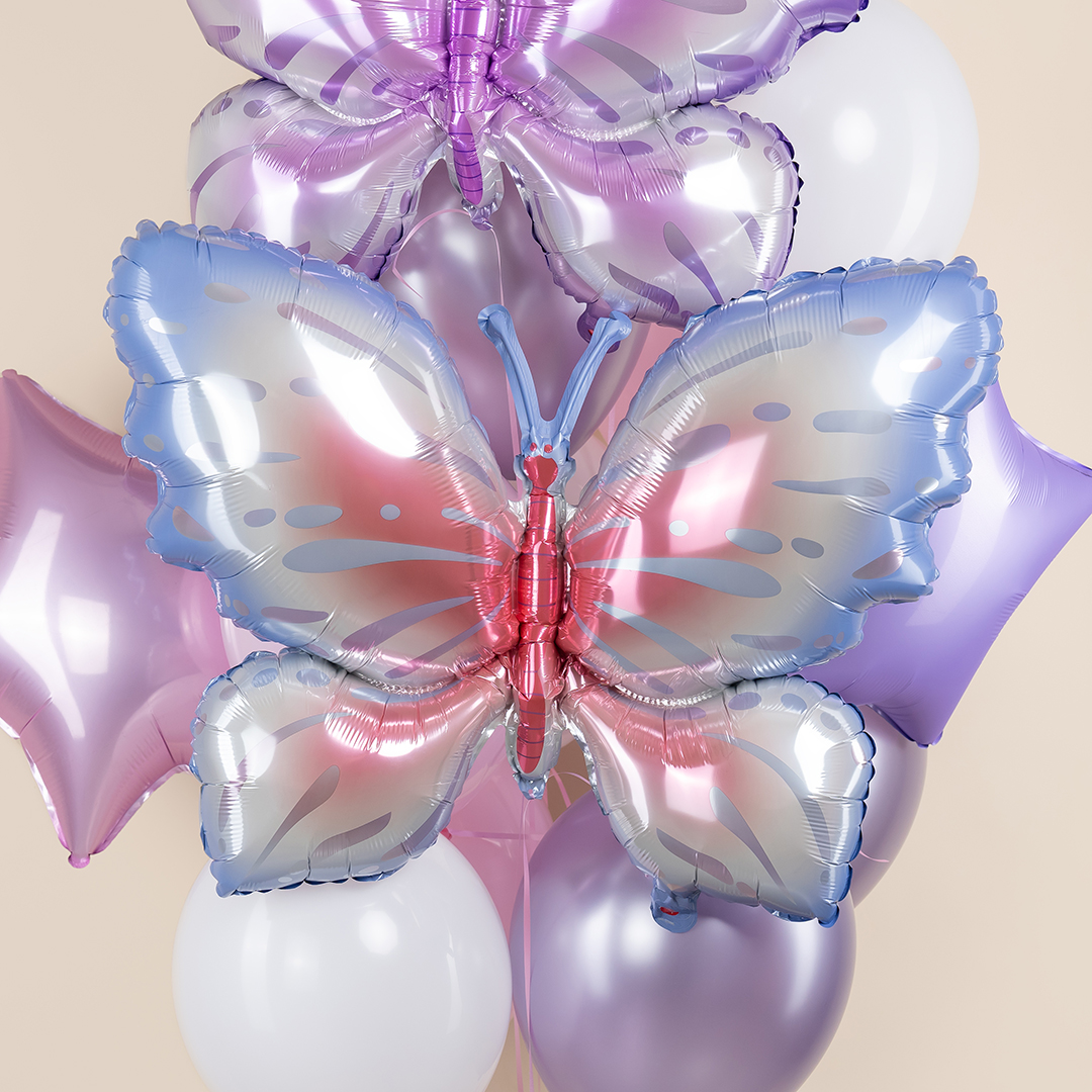 Шар (34''/86 см) Фигура, Воздушная бабочка, Голубой/Розовый, 1 шт. в уп.