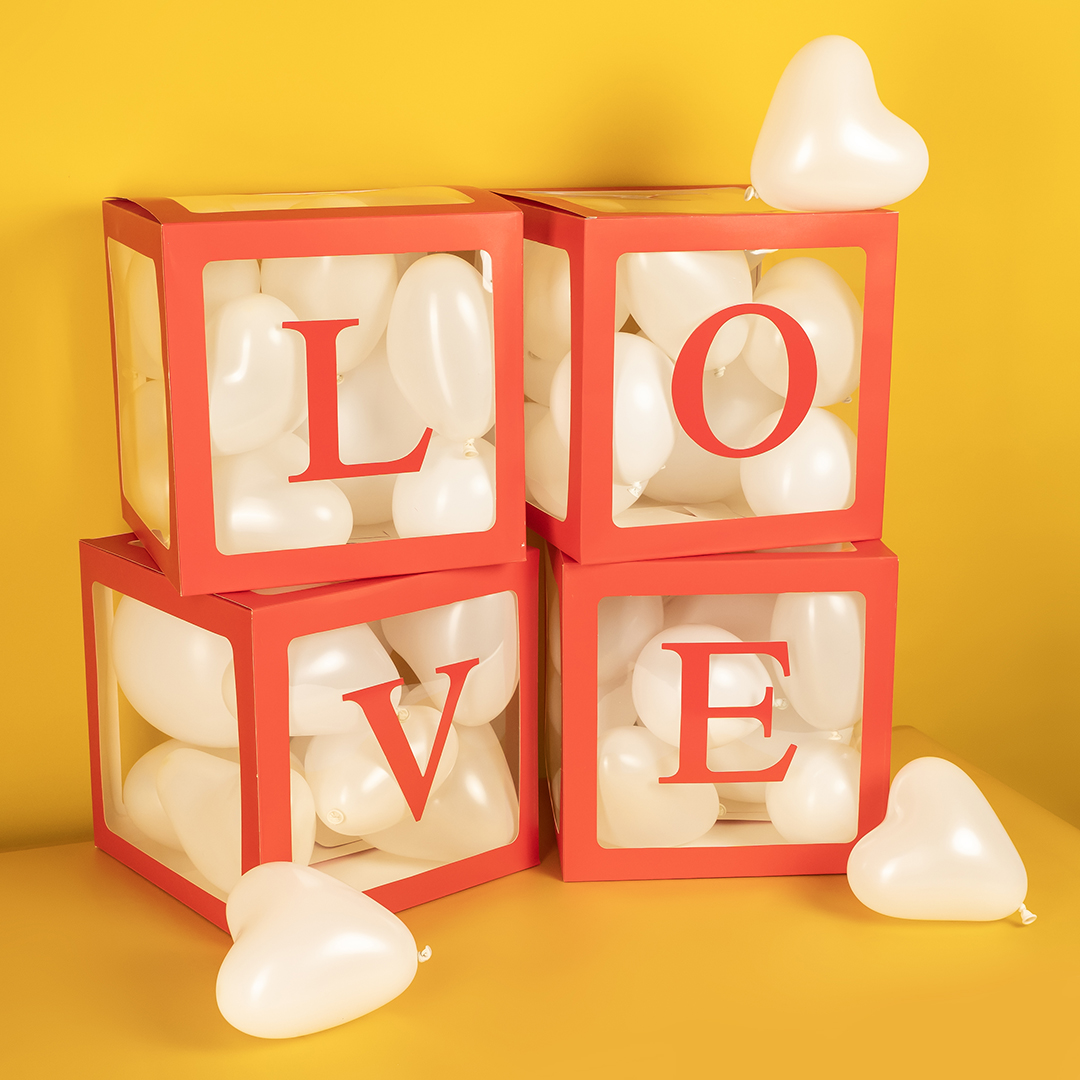 Набор коробок для шаров, Love, Красный, 30*30*30 см, 4 шт. в упак. 