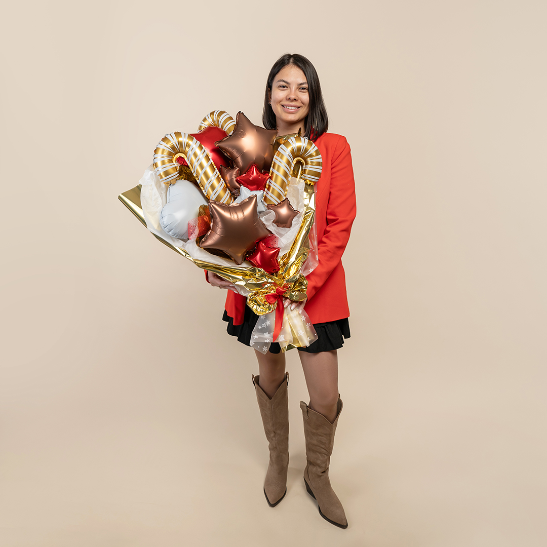 Шар с клапаном (17''/43 см) Мини-фигура, Леденец трость, Золото, 5 шт. в уп.