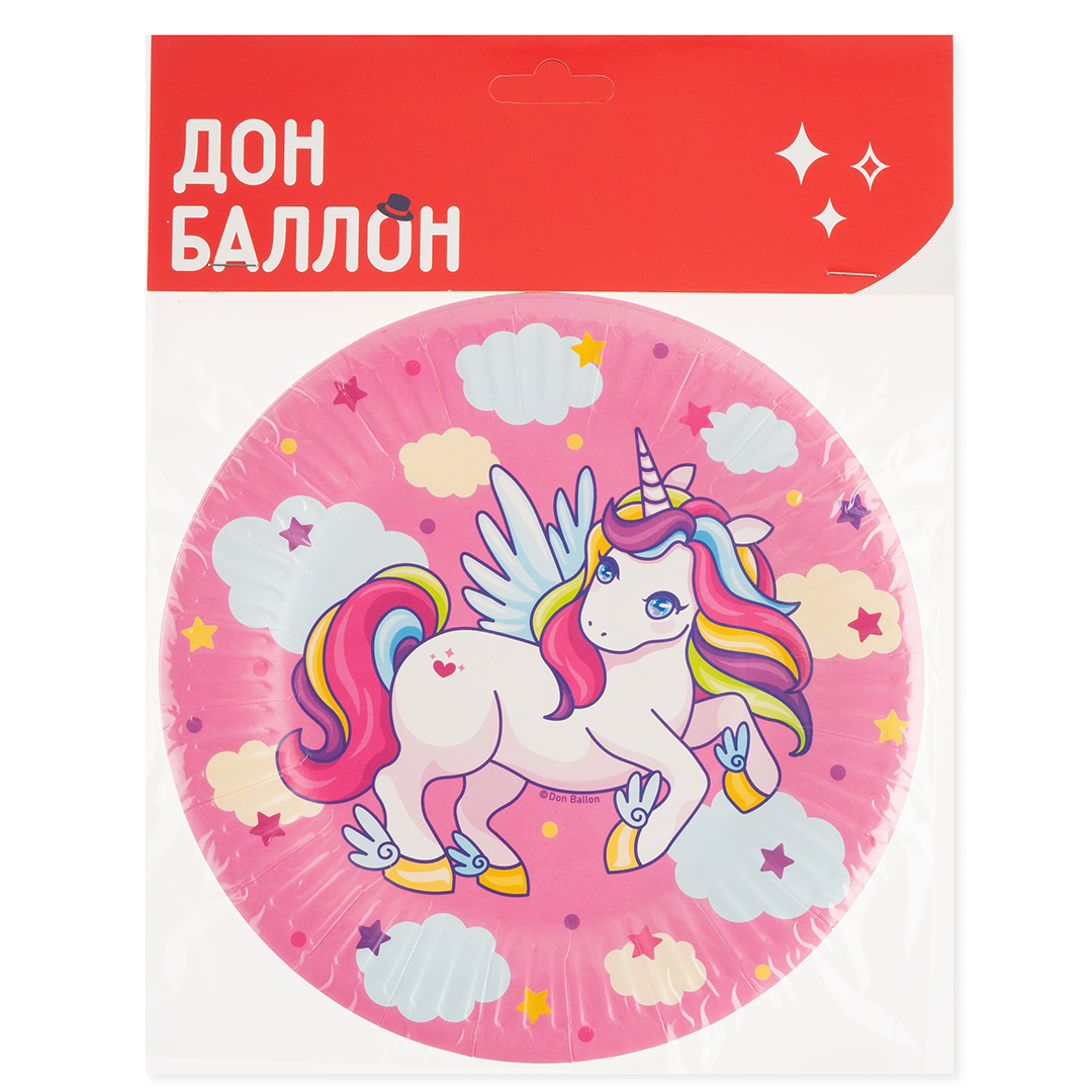 Тарелки (7''/18 см) Милый единорог, Розовый, 6 шт.
