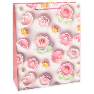 Пакет подарочный, 210гр, Цветочная россыпь, Дизайн №4, Металлик, 32*26*10 см, 1 шт.