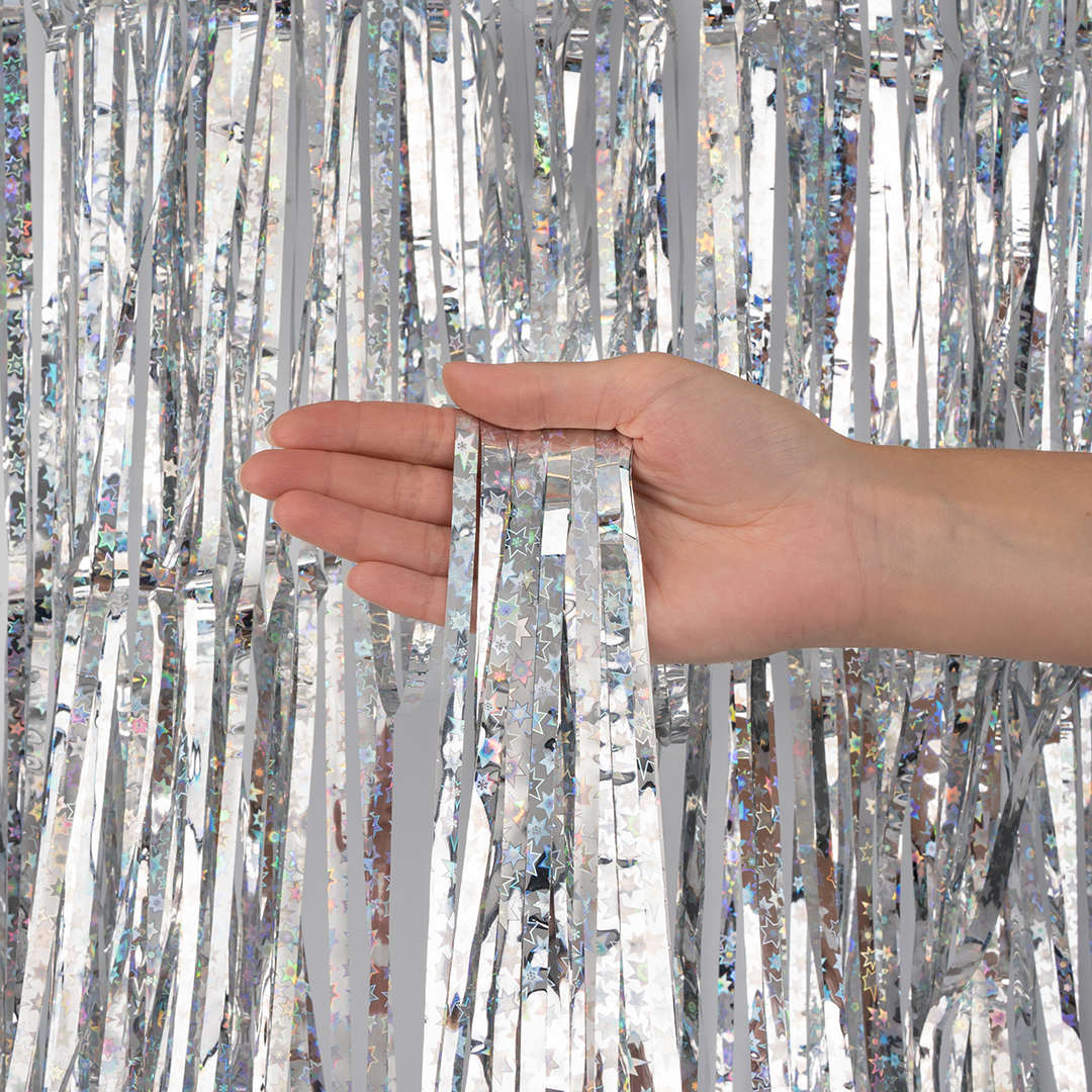 Занавес Дождик Звезды Люкс, Серебро, Голография, 100*200 см, 1 шт.