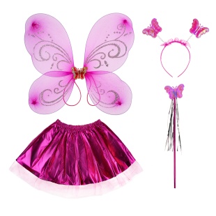 Набор (ободок, крылья, юбочка, волшебная палочка), Фея Бабочка, Фуксия, Металлик, 47*38 см, 1 шт. 