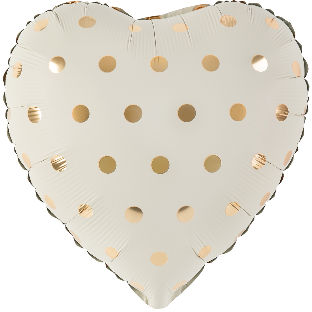 Шар (18''/46 см) Сердце, Золотой горошек, Кремовый, 1 шт.