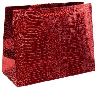 Пакет подарочный, Крафт 210гр, Кожа крокодила, Красный, Металлик, 18*23*10 см, 1 шт.