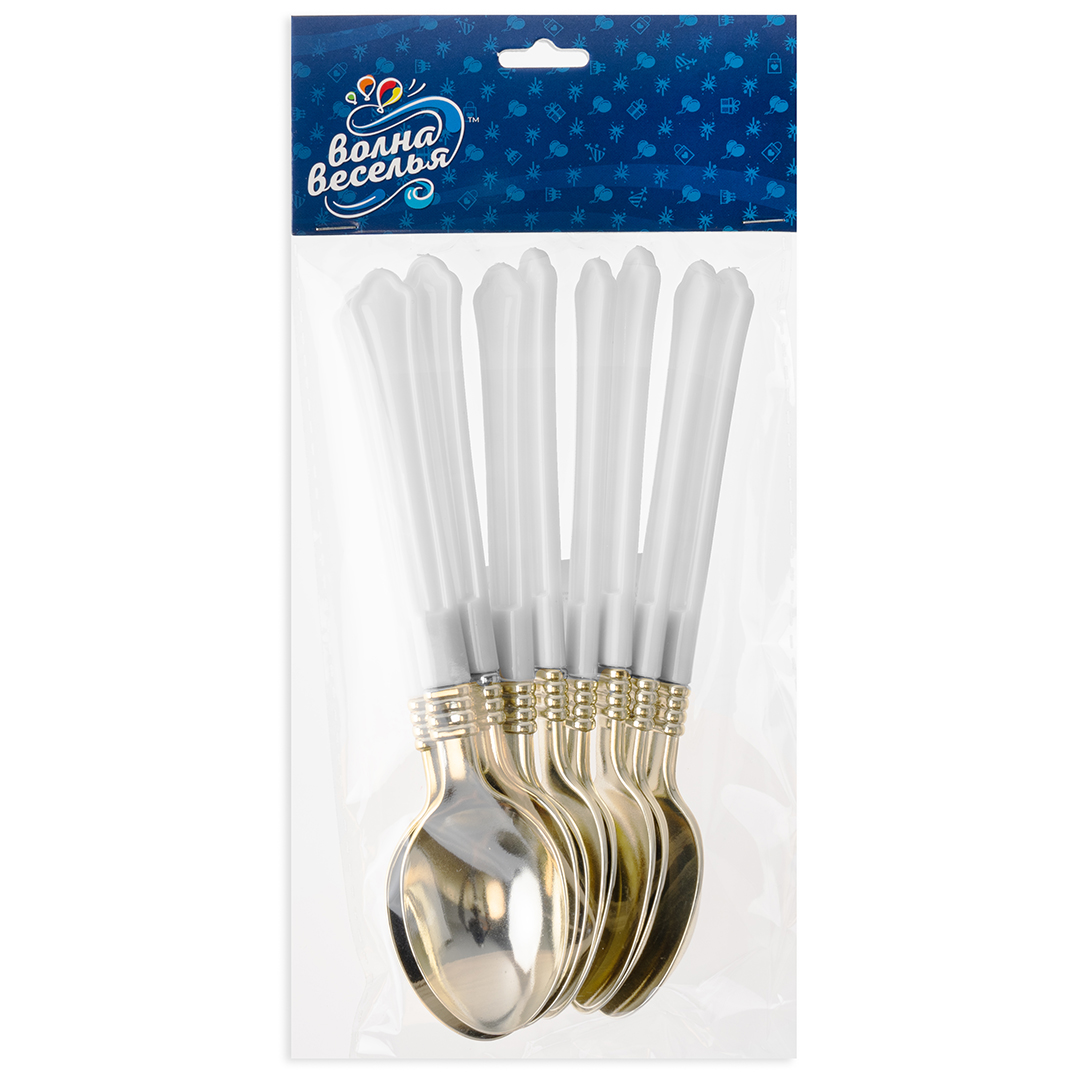 Ложки, Элегант, Белый/Золото, Металлик, 17,5 см, 10 шт. в упак. 