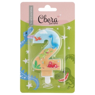 Свеча Цифра, 2 Динозаврики, 9 см, 1 шт. с держат.