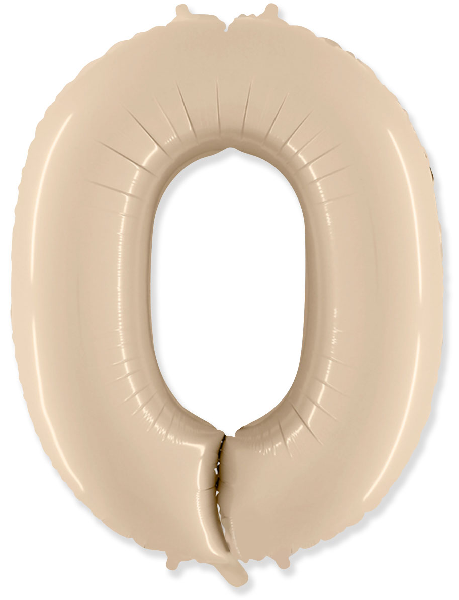 Шар (40''/102 см) Цифра, 0, Кремовый, 1 шт.