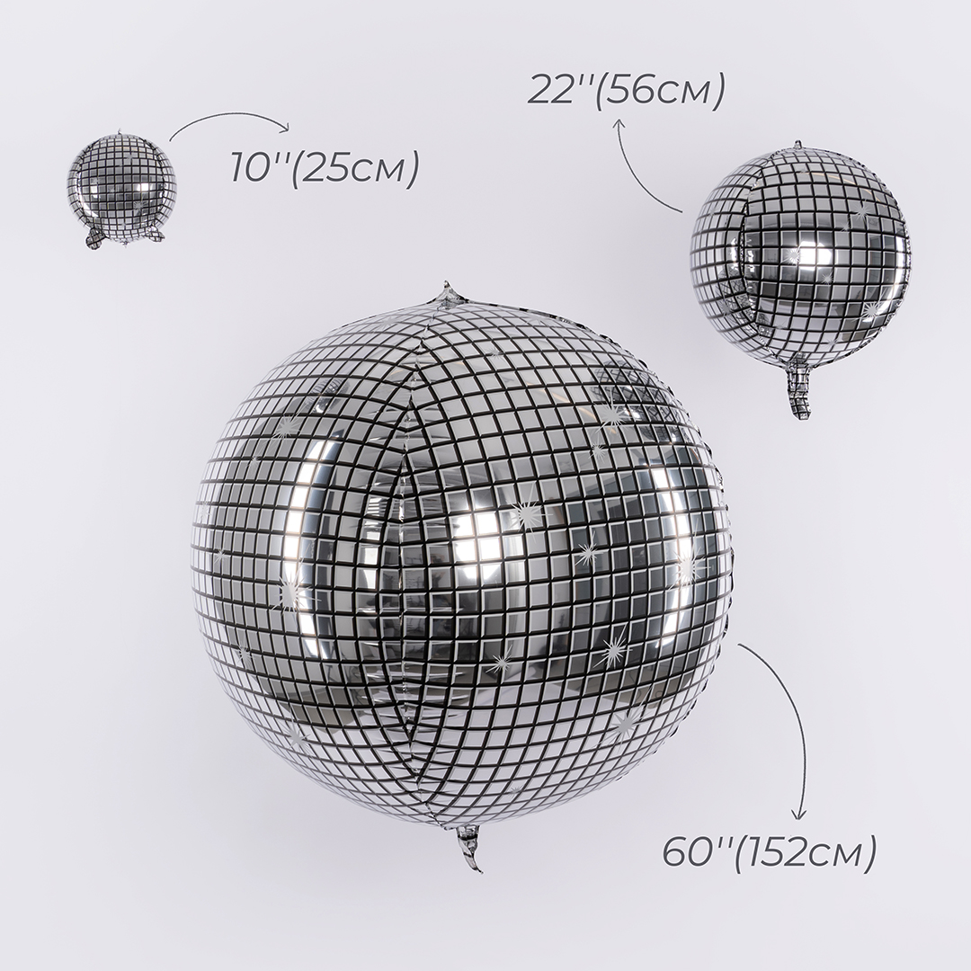 Шар 3D (22''/56 см) Сфера, Диско, Серебро, 1 шт.