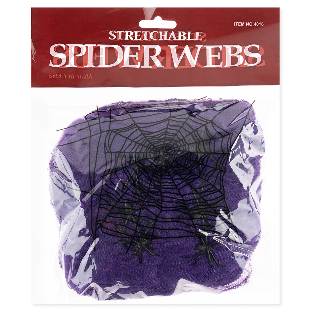 Декоративное украшение, Паутина и 6 пауков, 60 гр, Фиолетовый/Черный, 1 шт.