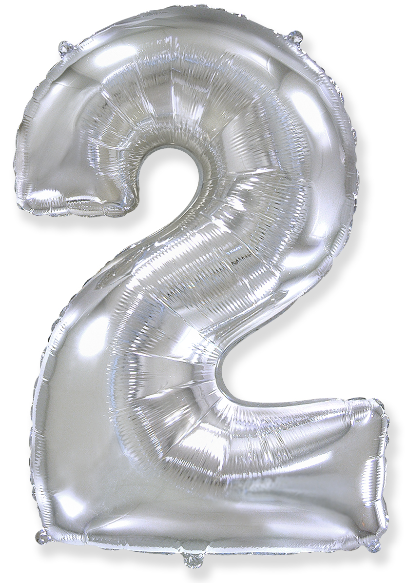 Шар (40''/102 см) Цифра, 2, Серебро, 1 шт.