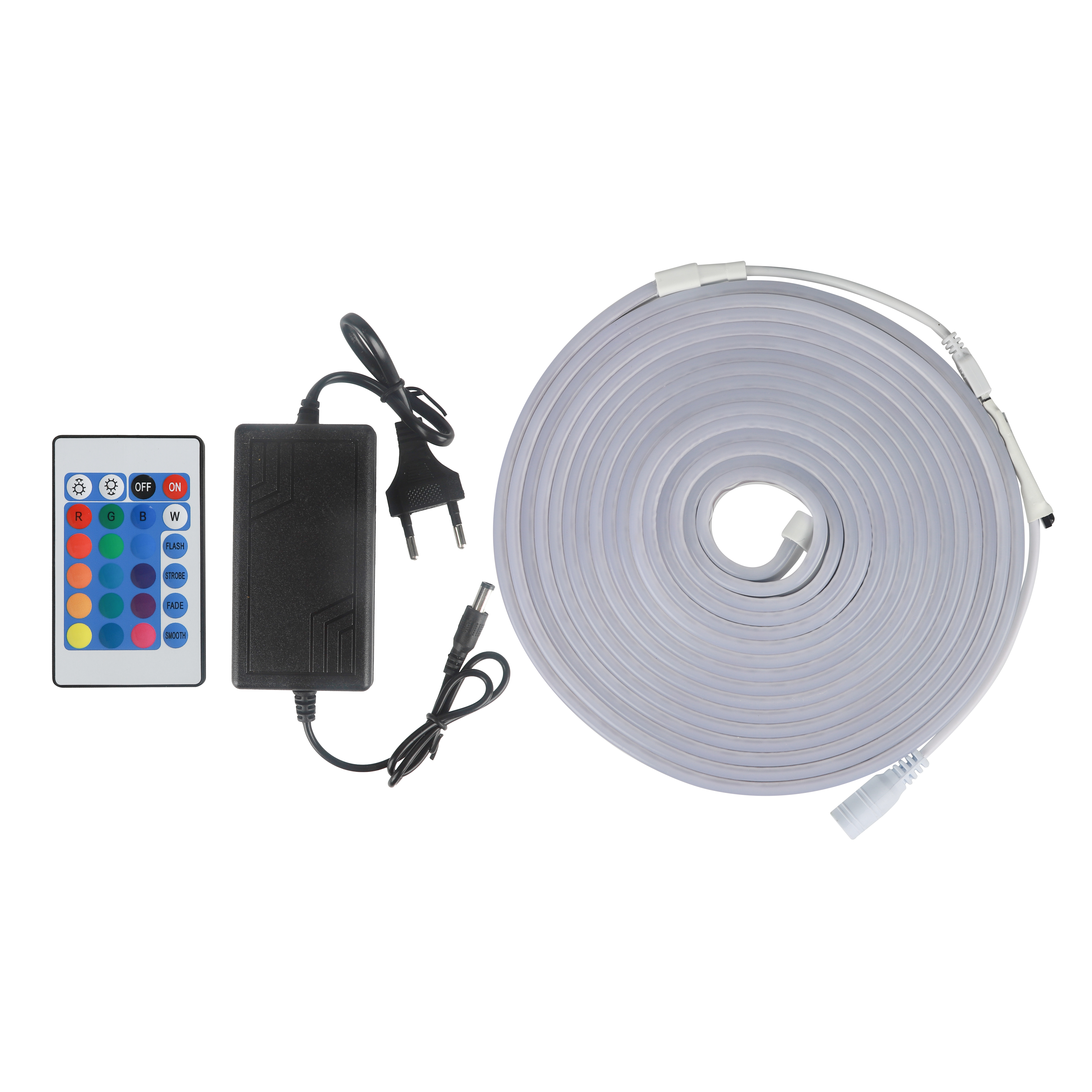 Светодиодная гирлянда, Дюралайт 54 Led/м, с адаптером, пульт ДУ, 6*12мм,12v, 5 м. Разноцветный, 1 шт