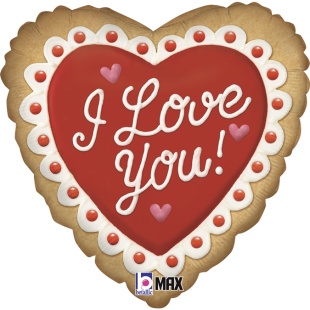 Шар (18''/46 см) Сердце, Печенье Валентинка, Я Люблю Тебя, Красный, 1 шт.