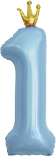 Шар (40''/102 см) Цифра, 1 Золотая корона, Голубой, 1 шт. в уп.