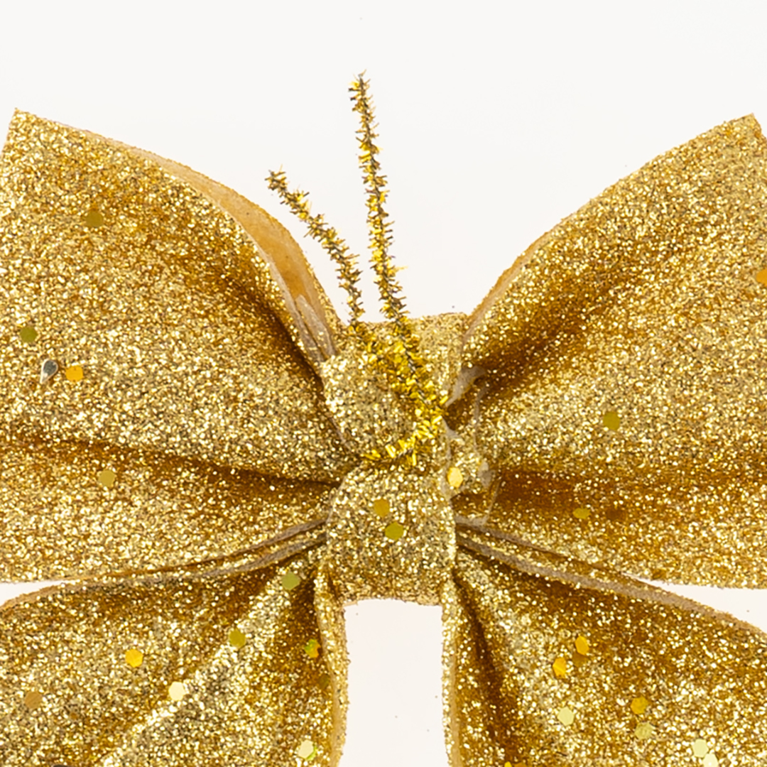 Декоративный бант Праздничный, Золото, с блестками, 12*15 см, 2 шт. в упак. 