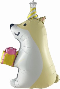 Шар (33''/84 см) Фигура, Корги с подарком, 1 шт.