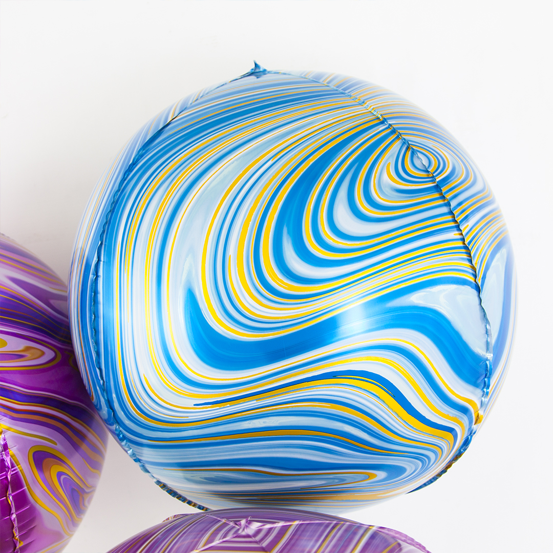 Шар 3D (24''/61 см) Сфера, Мраморная иллюзия, Голубой, Агат, 1 шт.