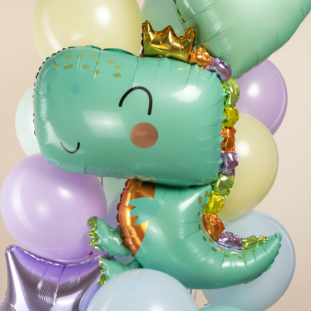 Шар (34''/86 см) Фигура, Динозаврик в короне, Светло-зеленый, 1 шт. в уп.