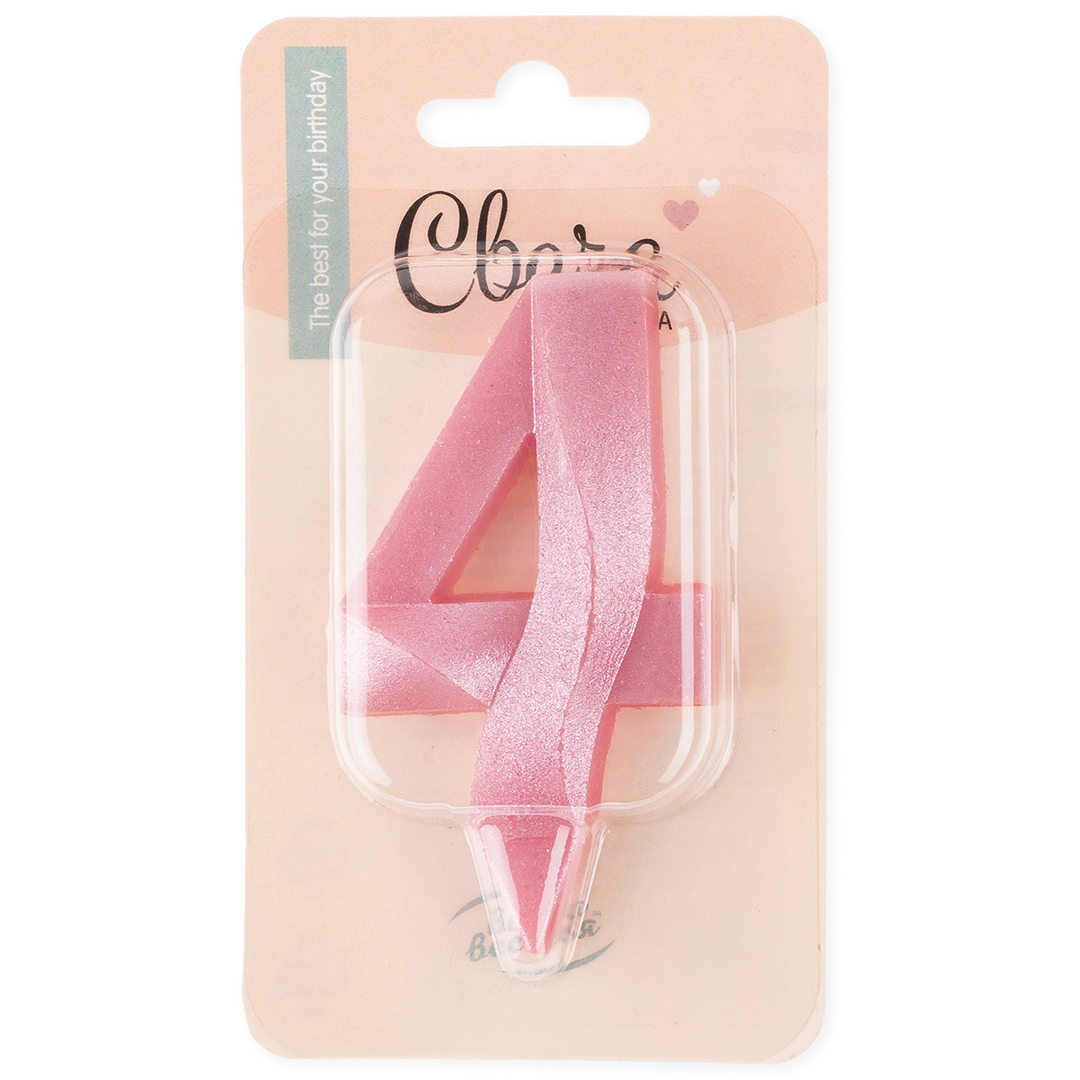 Свеча Цифра, 4 Грани, Розовый, 7 см, 1 шт.