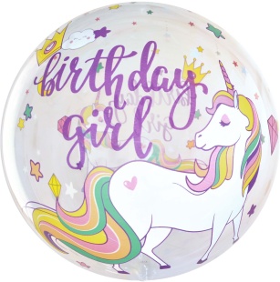 Шар с клапаном (18''/46 см) Сфера, День Рождения Девочки, Прозрачный, Кристалл, 1 шт. в уп.