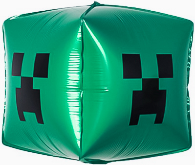 Шар 3D (22''/56 см) Куб, Пиксельный монстр, Зеленый, 1 шт.