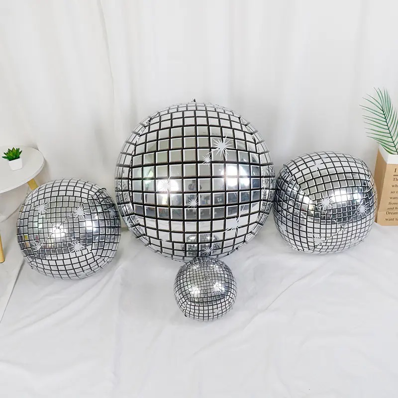 Шар 3D (10''/25 см) Мини-сфера, Диско, Серебро, 1 шт.