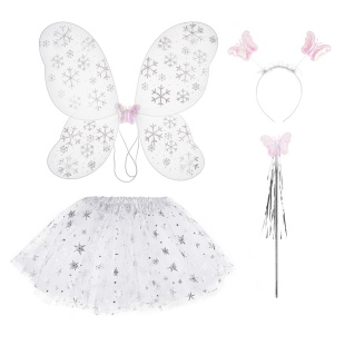 Набор (ободок, крылья, юбочка, волшебная палочка), Фея Снежинка, Белый, 47*38 см, 1 шт. 