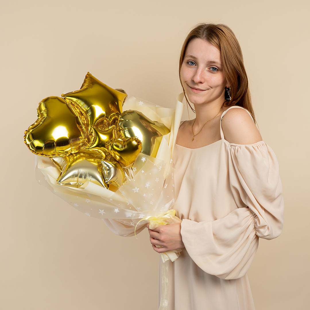 Шар с клапаном (10''/25 см) Мини-сердце, Золото, Металлик, 1 шт.