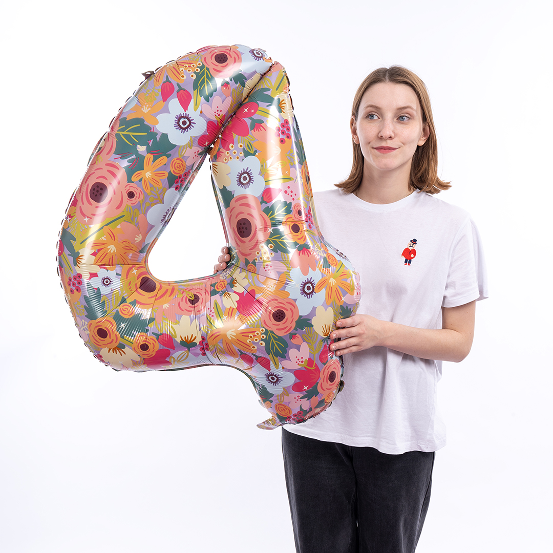 Шар (34''/86 см) Цифра, 4 Цветочный вальс, 1 шт. в уп.