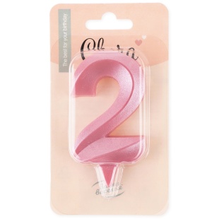 Свеча Цифра, 2 Грани, Розовый, 7 см, 1 шт.