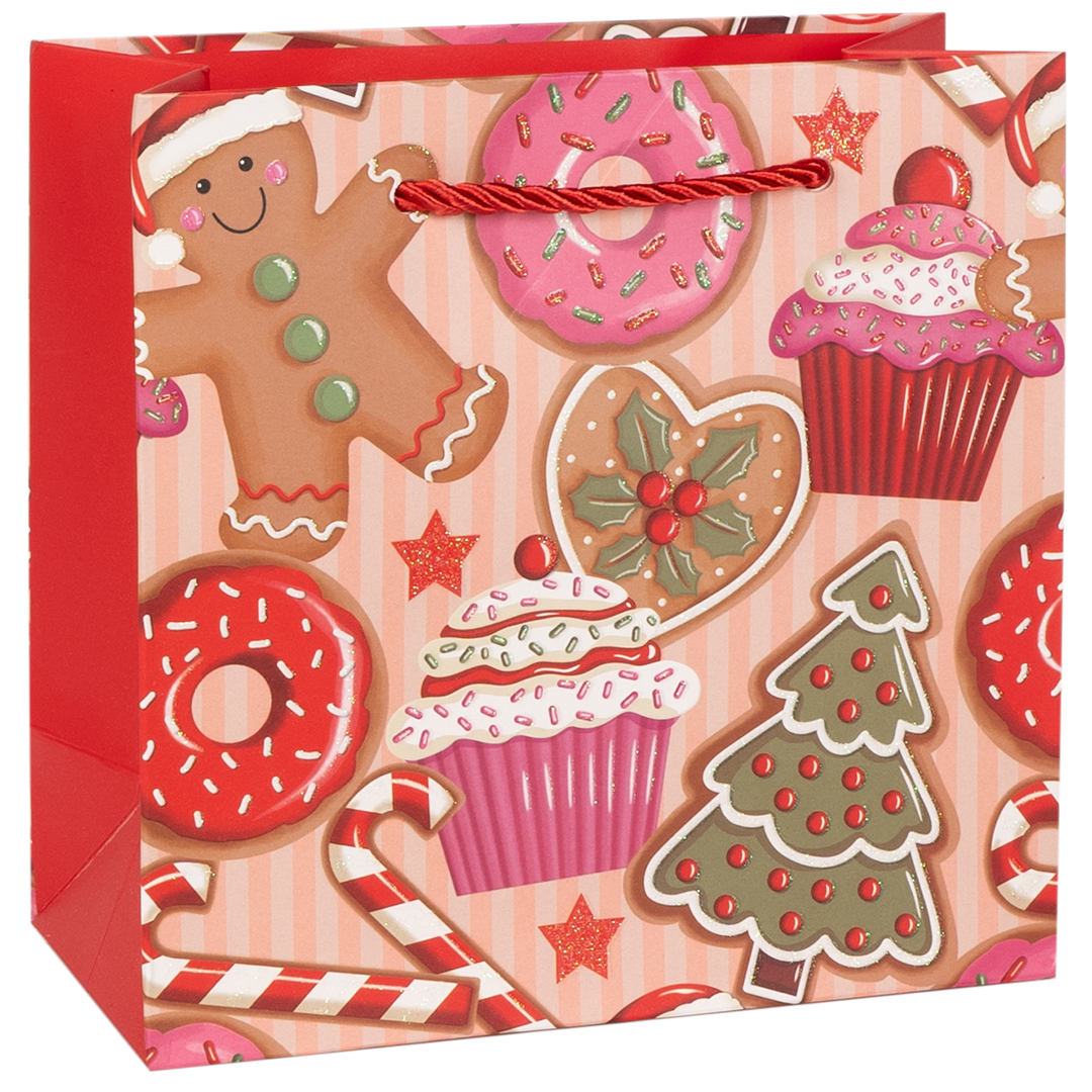 Пакет подарочный, 210гр, Новогодний микс, Дизайн №3, с блестками, 15*14*7 см, 1 шт.