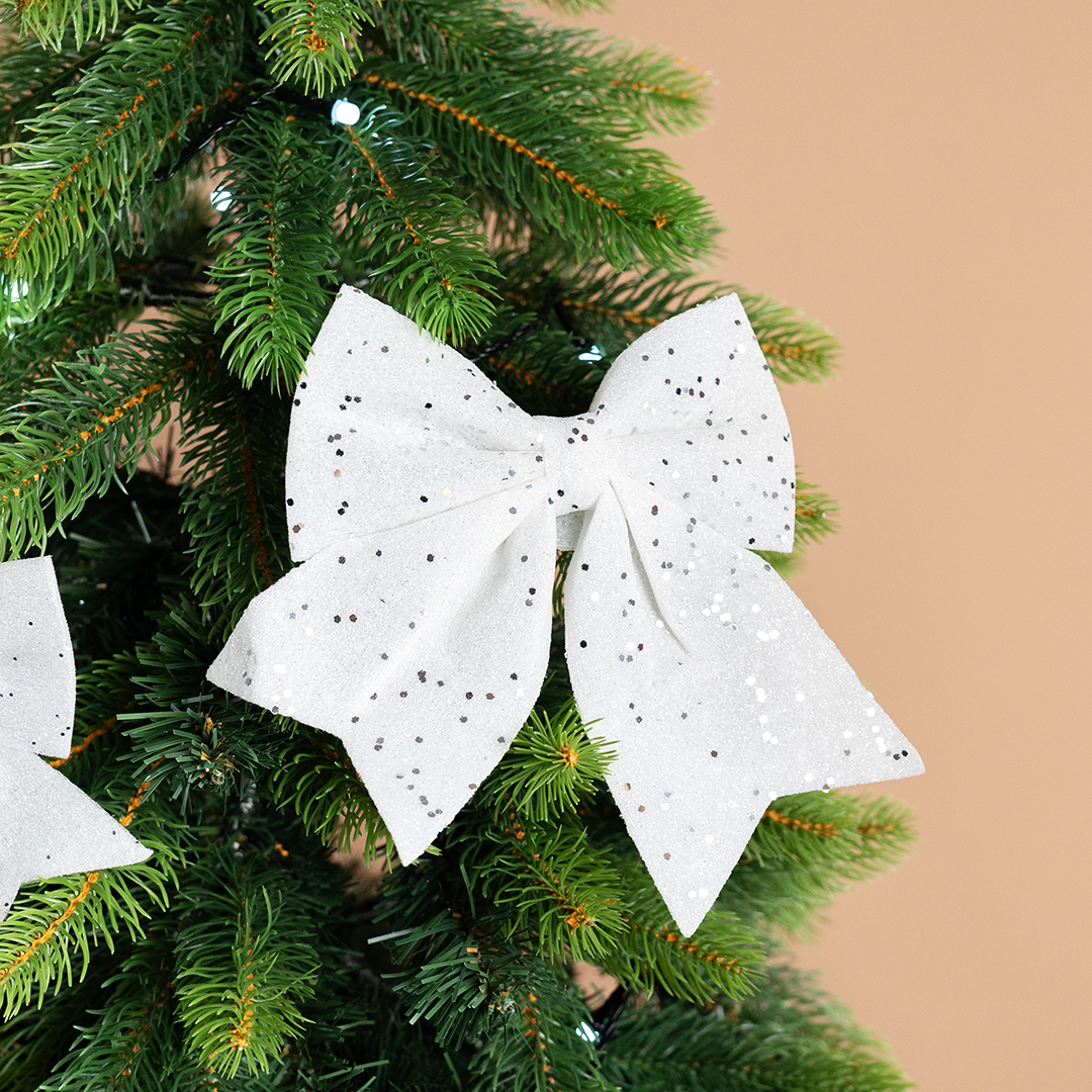 Декоративный бант Праздничный, Белый, с блестками, 15*20 см, 1 шт. в упак. 