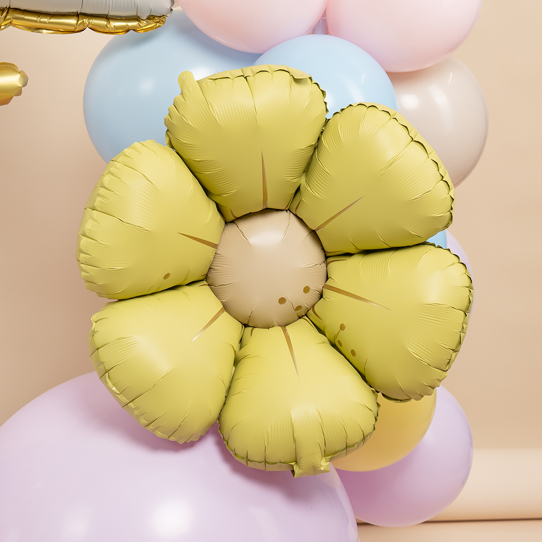 Шар (25''/64 см) Цветок, Ромашка (надув воздухом), Желтый, Сатин, 1 шт.