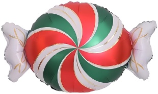 Шар (25''/64 см) Фигура, Конфета, Золотые полоски, Красный/Зеленый, 1 шт.
