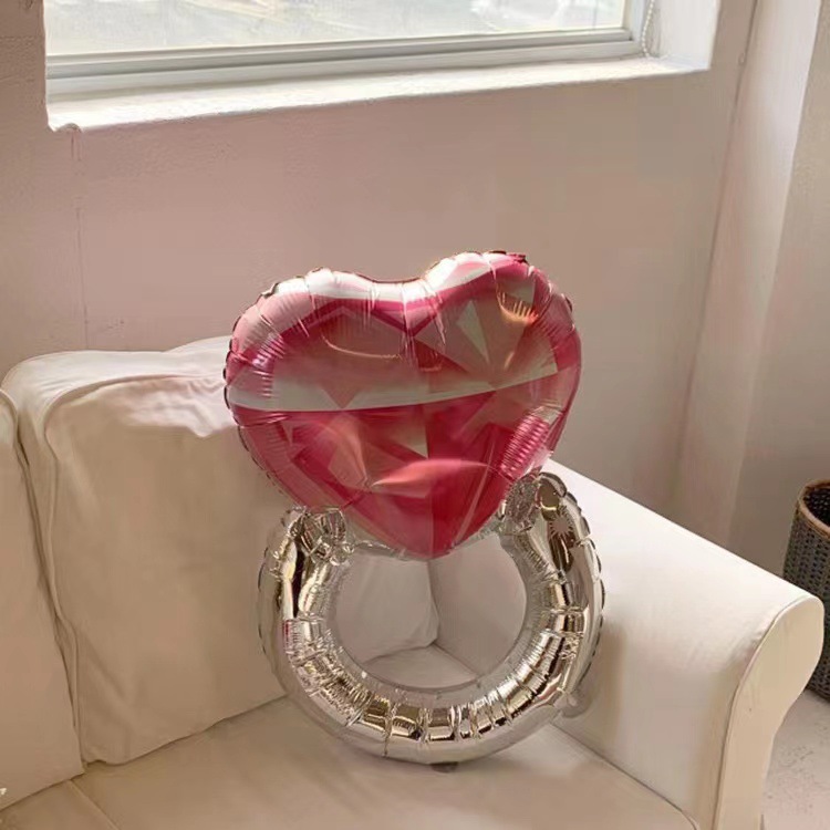 Шар (32''/81 см) Сердце, Кольцо с бриллиантом, Розовый, 1 шт.