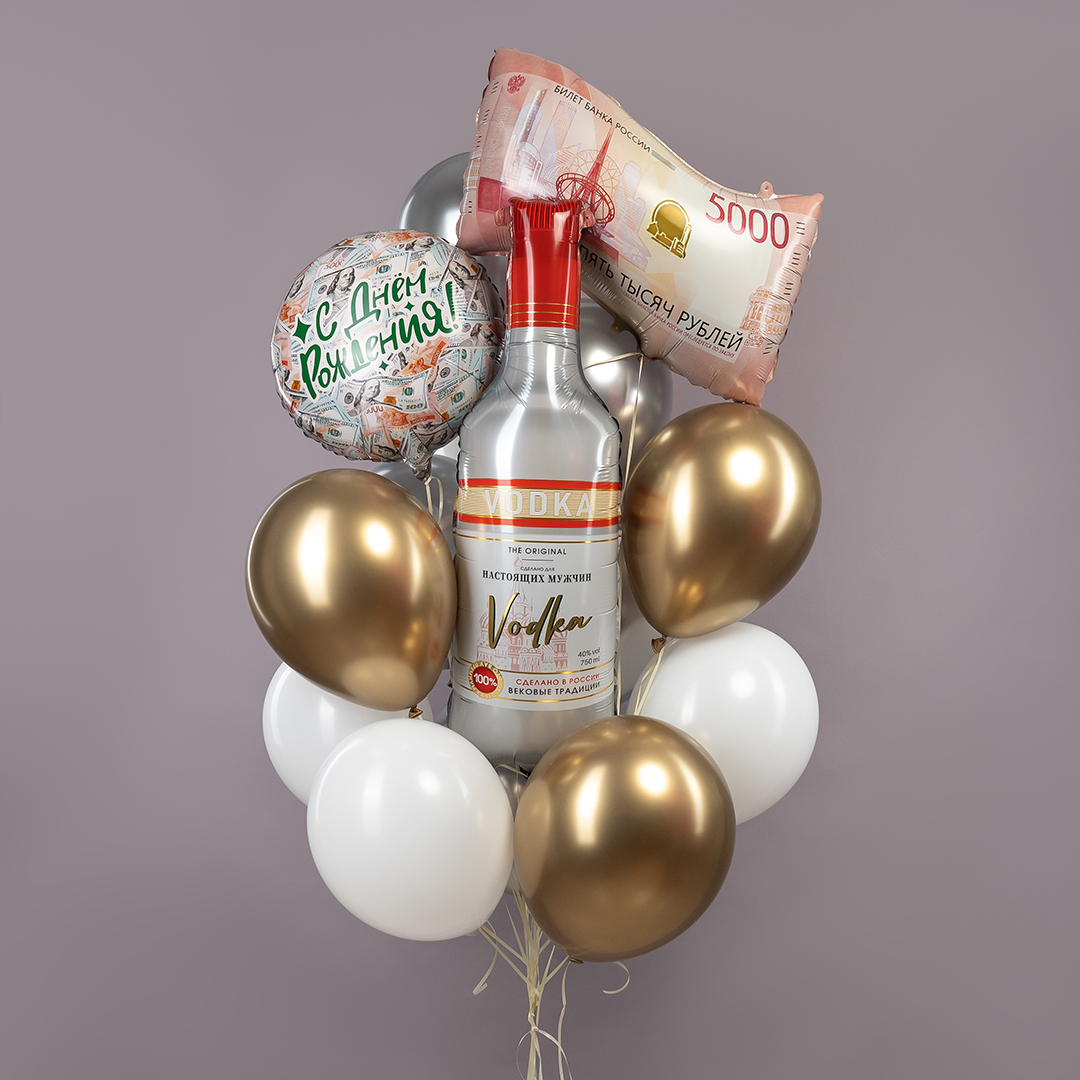 Шар (37''/94 см) Фигура, Бутылка, Водка для настоящих мужчин, 1 шт. в уп.